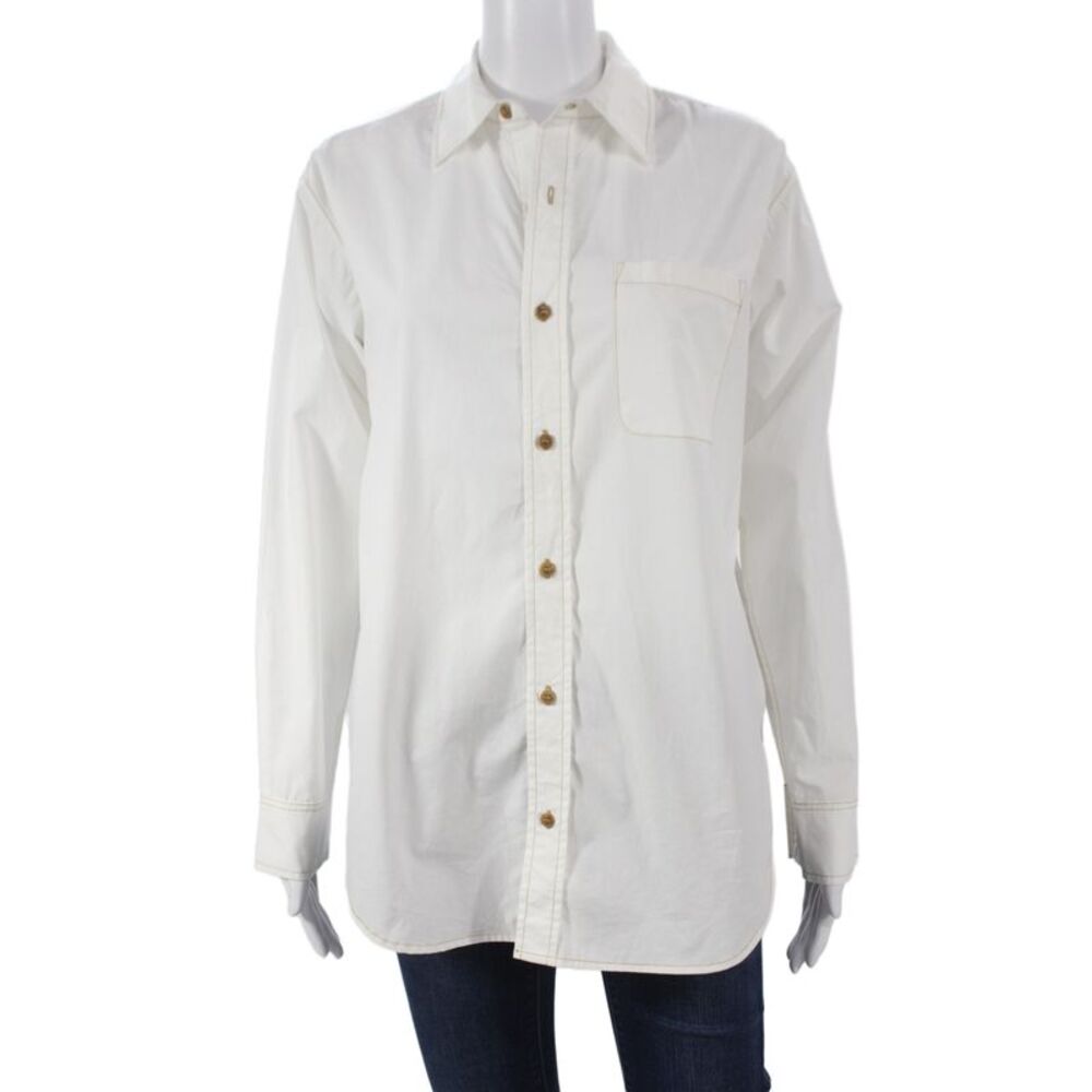 Re/Done Womens 90s White Cotton Collared Button Up Long Sleeve Top Size XS